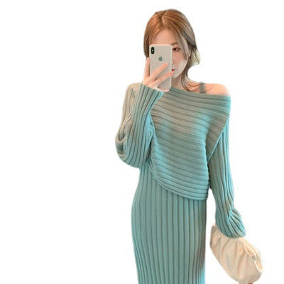 Femme Off-Shoulder Strik Lounge Sæt Stilla