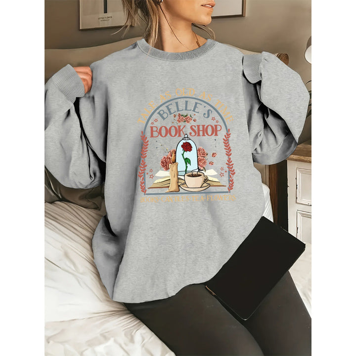 Dame sweatshirt med unikt boghandel motiv Stilla