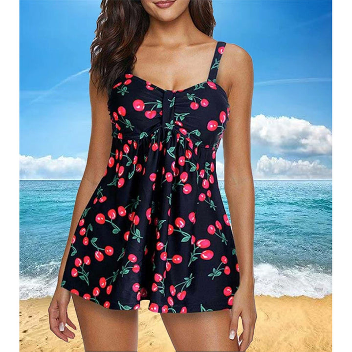 Dame Tankini-top med glad kirsebærmønster og behagelige shorts Stilla