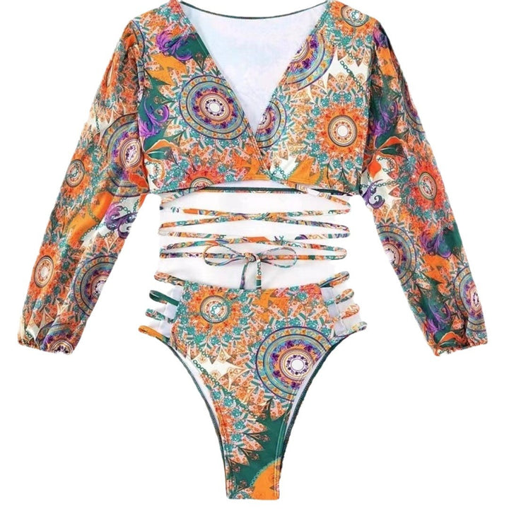 Dame bikini sæt med moderigtige cut-outs og lange ærmer Stilla