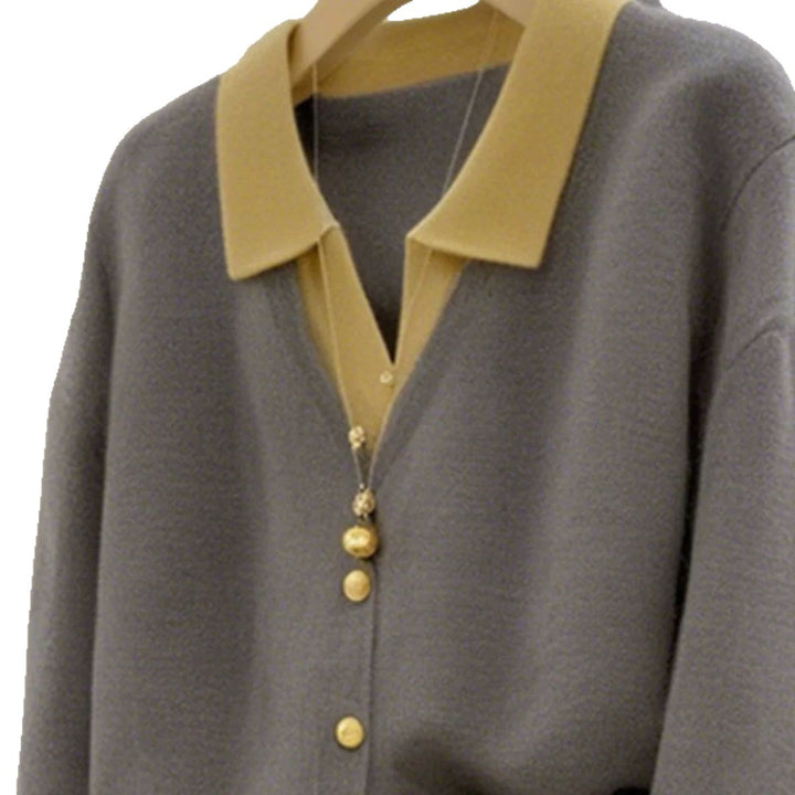 Kvinders fashionable cardigan med elegant krave og store knapper Stilla