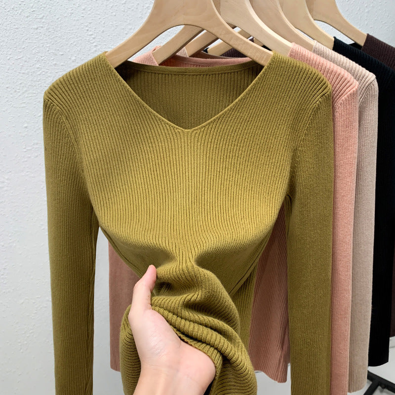 Dame Langærmet V-Udskæring Pullover med fin ribstruktur og elegant pasform Stilla