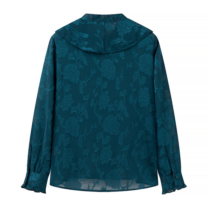 Damebluse med voluminøs rynkekrave og fin hulbroderi Stilla