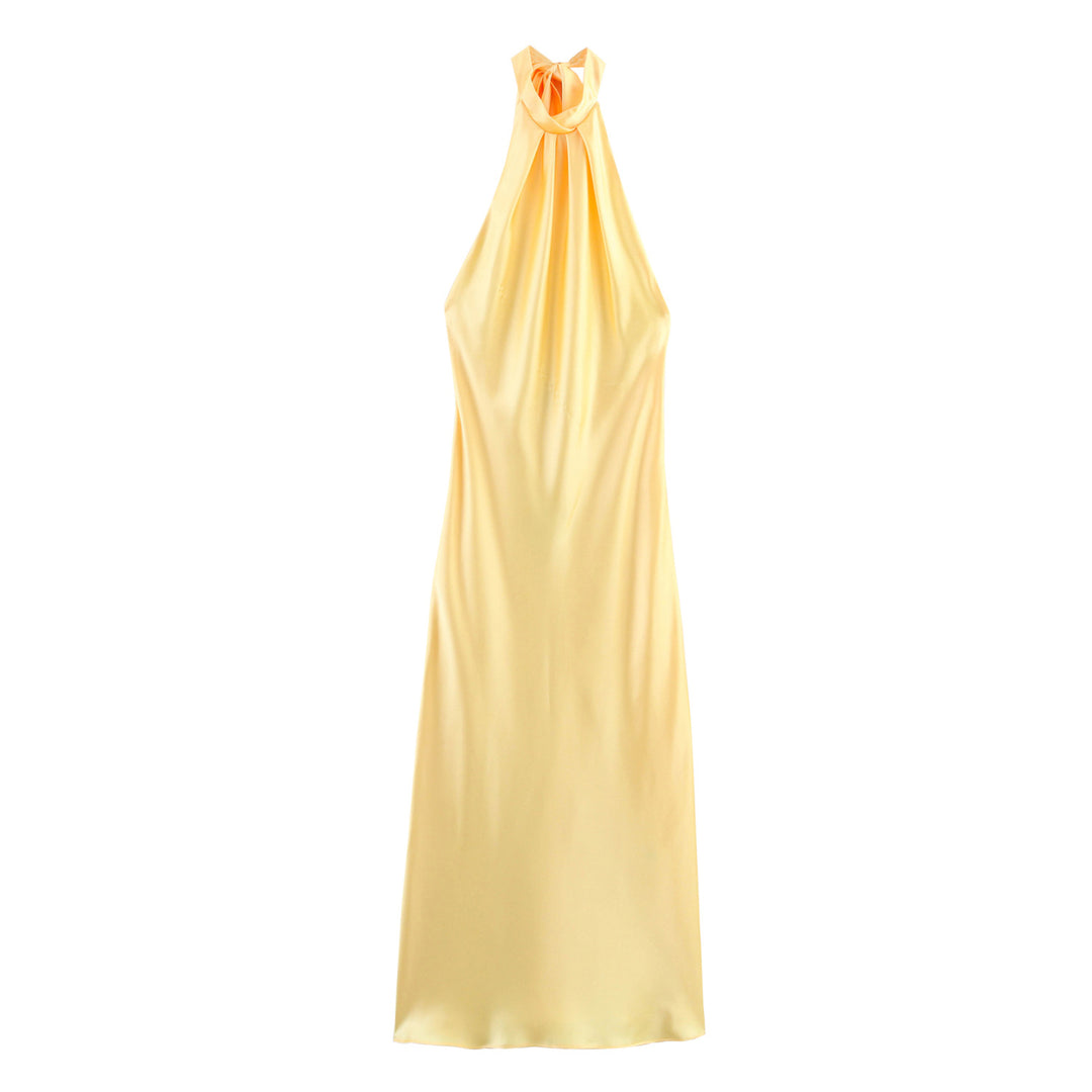 Dame Halterneck Satin Maxi Kjole med Nøglehulsdetalje Stilla
