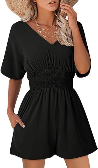 Dame Playsuit med V-udskæring og elastik Stilla