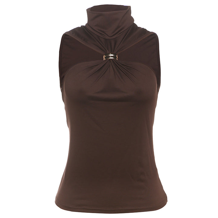 Damer elegant top med høj krave og enkelt design Skovae
