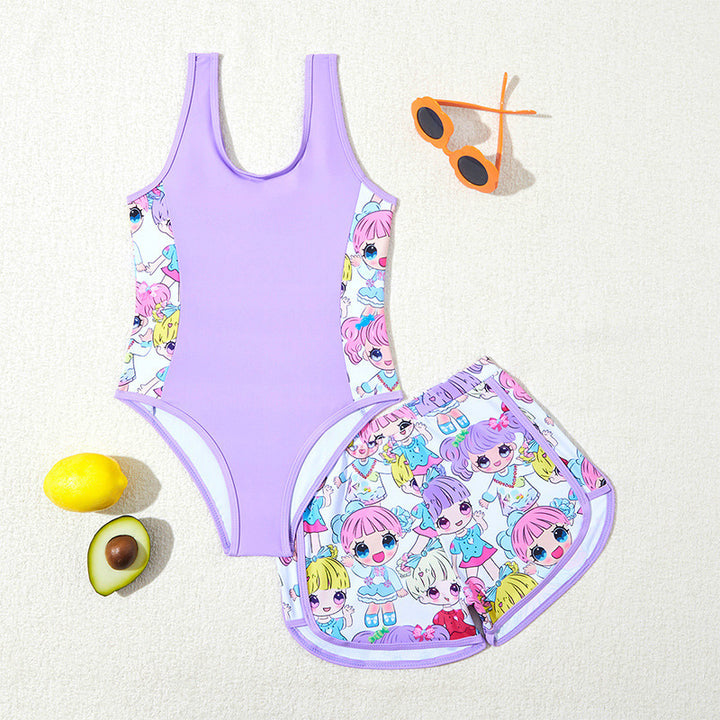 Dame one-piece badedragt med legende motiv og moderigtige shorts Stilla