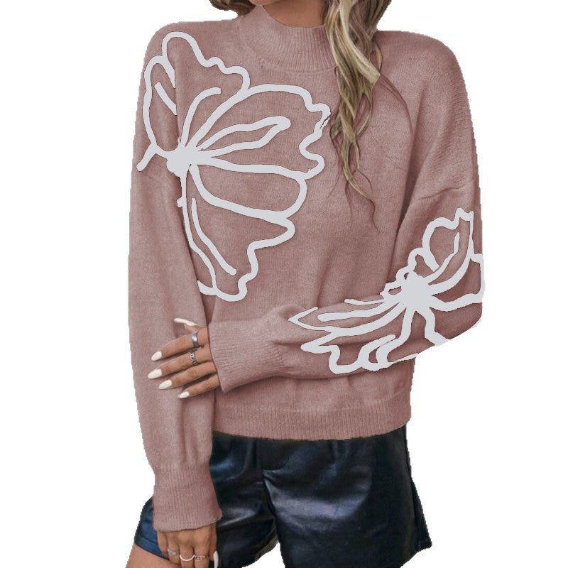 Kvinders strikket sweater med blomster 3D design Stilla