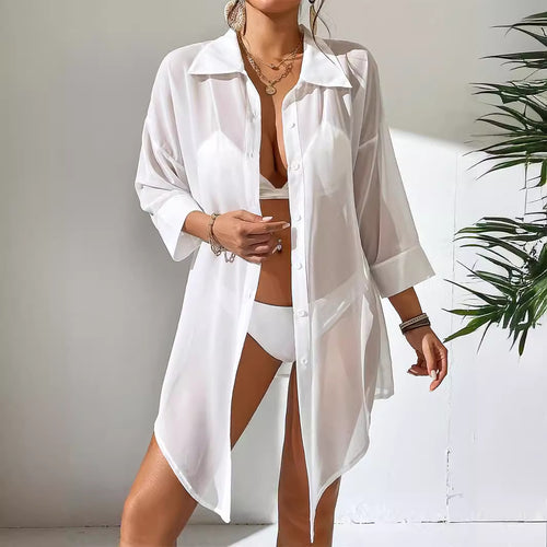 Dame Transparent Strandbluse i afslappet oversized skæring Stilla