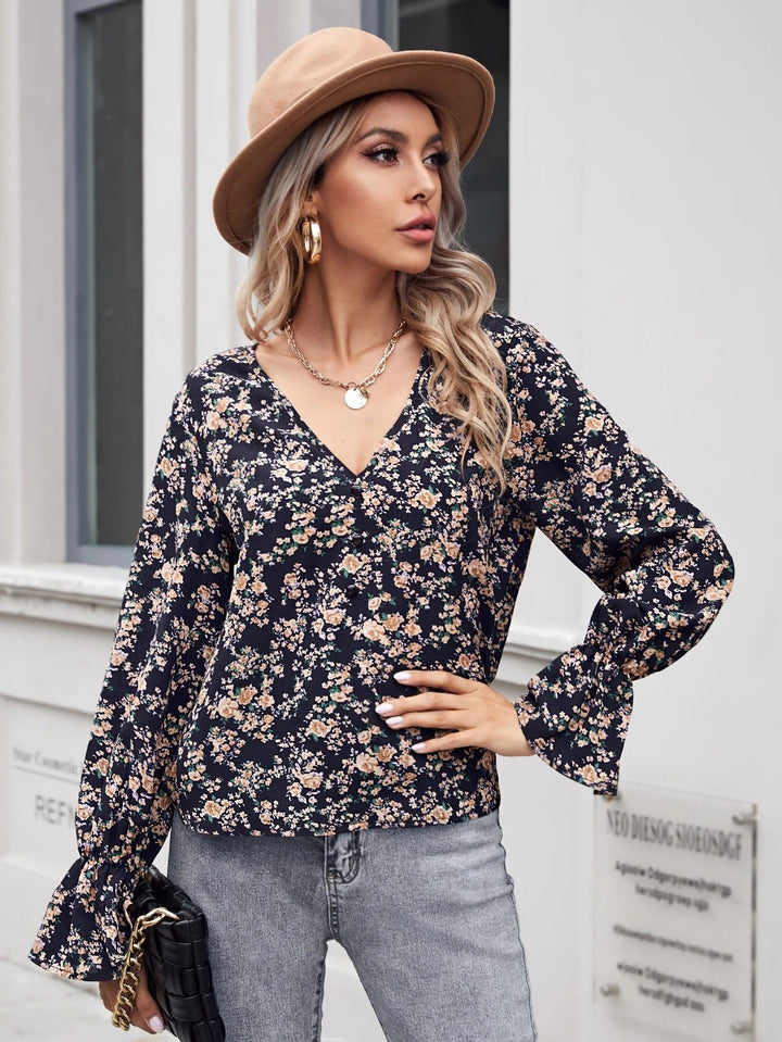 Dame blomster mønstret bluse med svingende ærmer Stilla