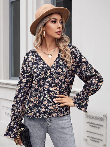 Dame blomster mønstret bluse med svingende ærmer Stilla