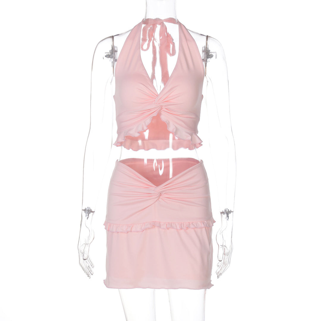 Dame To-delt Strand-outfit med rynker og højt design Stilla