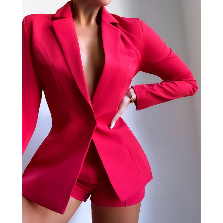 Damer trendy blazer-shorts-sæt med dyb V-hals Stiila