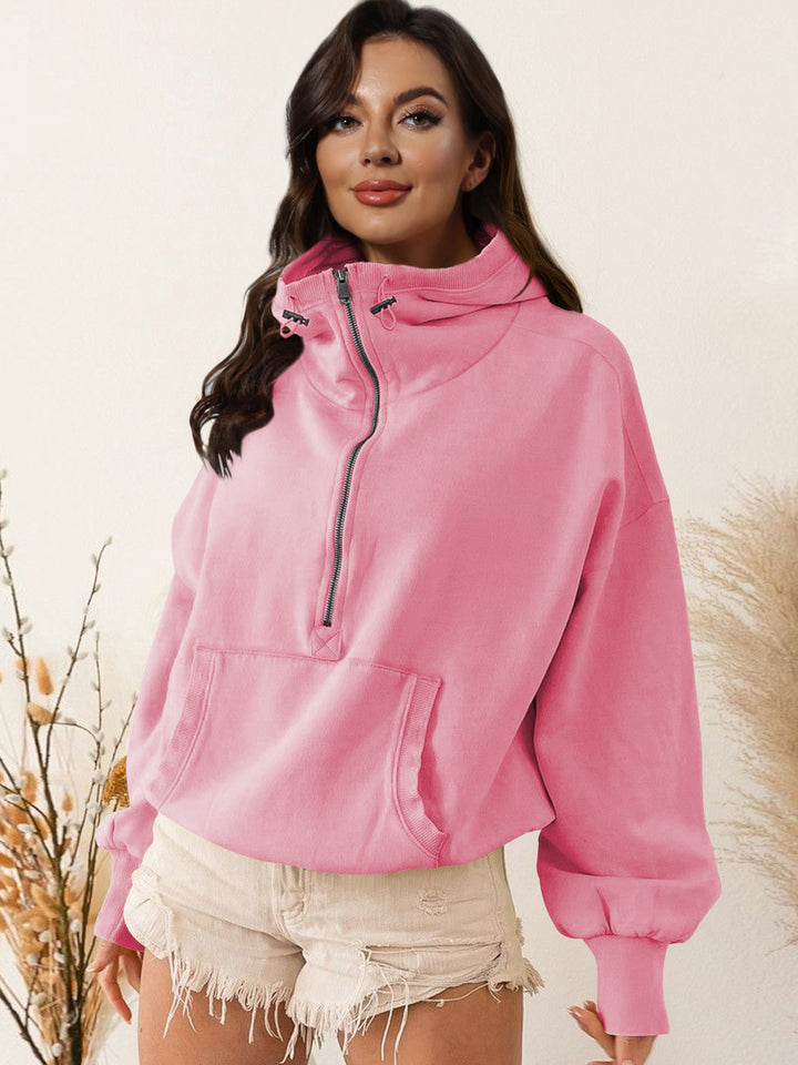 Dame afslappet hoodie med høj krave og lynlås Stilla