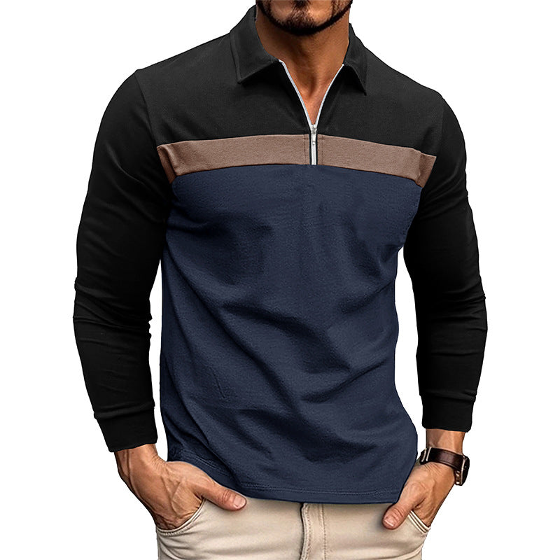 Herren sporty langærmet skjorte med moderne halv lynlås og farveblokdesign Stilla