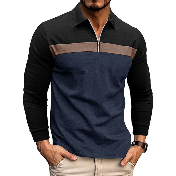 Herren sporty langærmet skjorte med moderne halv lynlås og farveblokdesign Stilla
