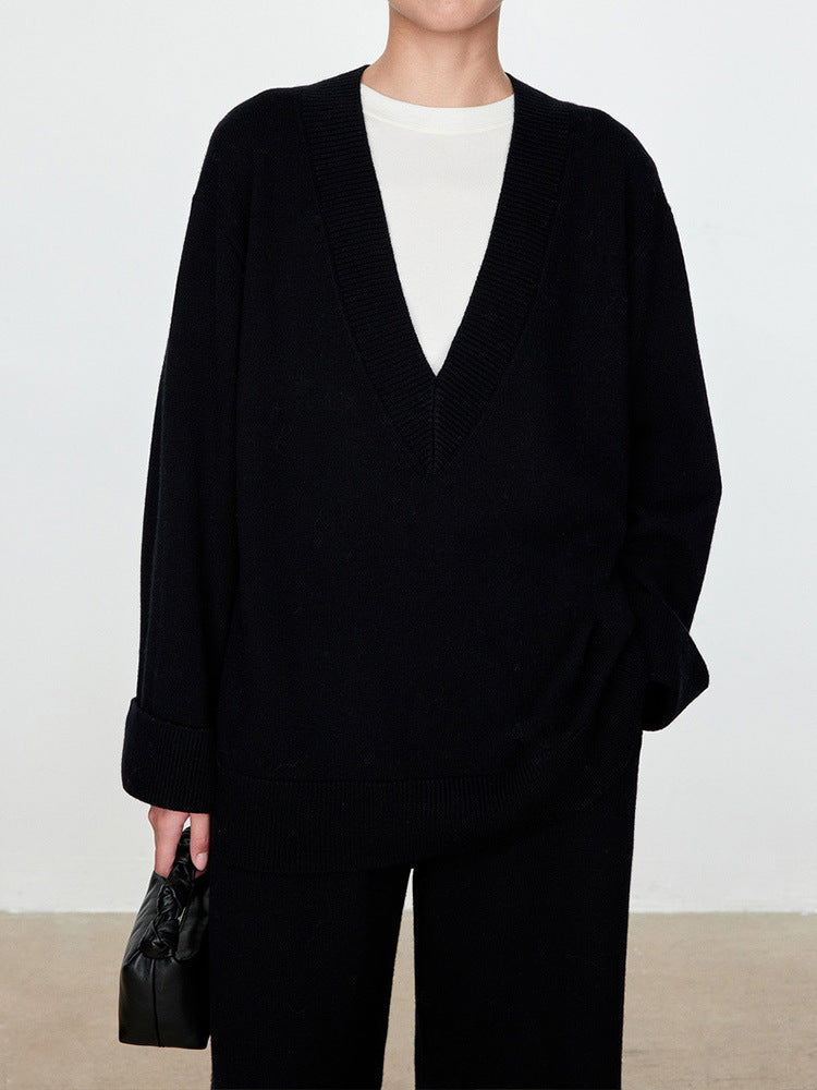 Dametøj chunky strikket sweater med V-hals og oversized fit Stilla