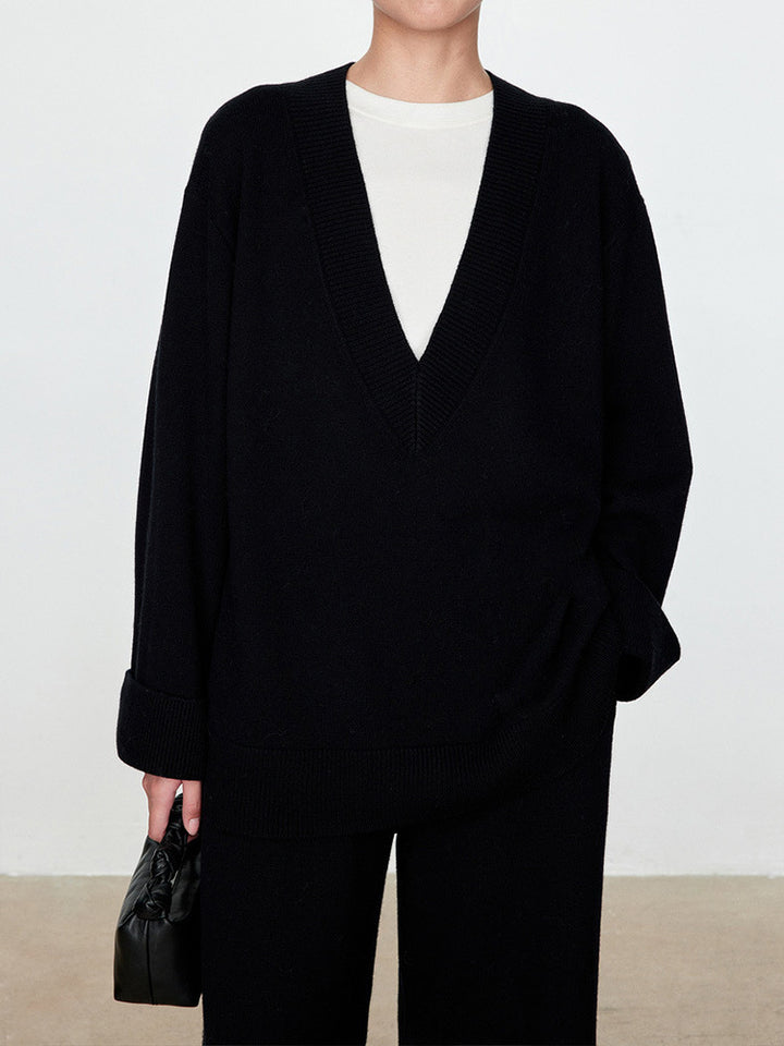 Dametøj chunky strikket sweater med V-hals og oversized fit Stilla
