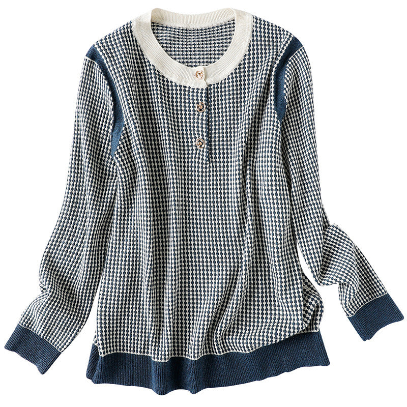 Dame mønstrede pullover med knapdetalje Stilla