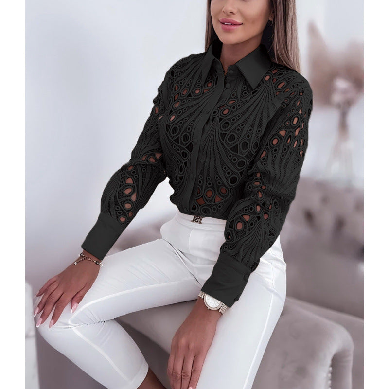 Dame elegant bluse med kunsthåndværk Stilla