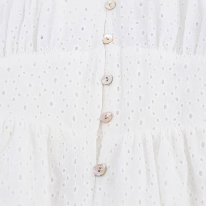 Femme Eyelet Button-Up Kjole med voluminøse ærmer Stilla