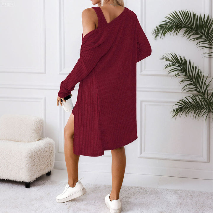 Kvinders casual strik kjole med åben cardigan Stilla