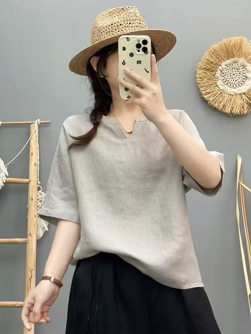 Femme Let V-Udskæring Linned Top Stilla