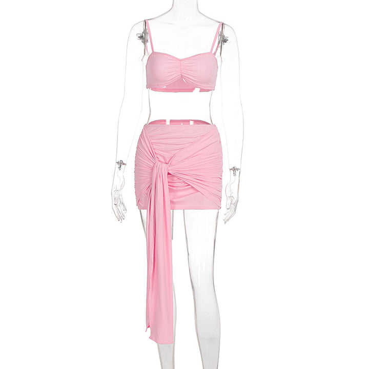 Dame Crop Top og Nederdel Sæt med mode Folds Elementer Skovae