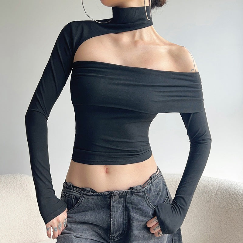 Dame mode top med asymmetrisk snit og elegant ruchesdetalje Skovae