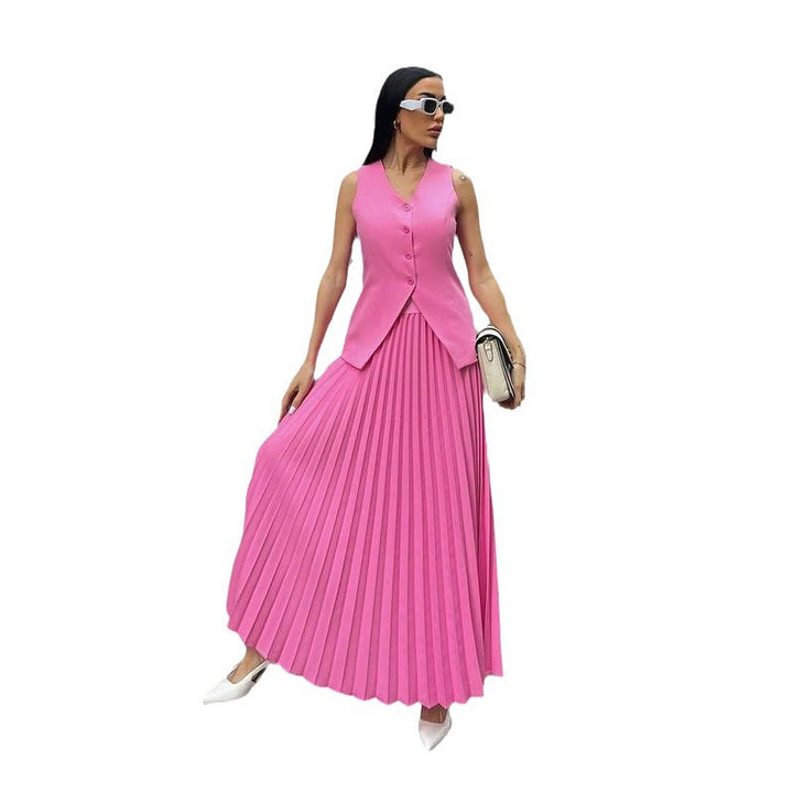 Dame Elegant og plisseret outfit-sæt med figursyet top Stilla