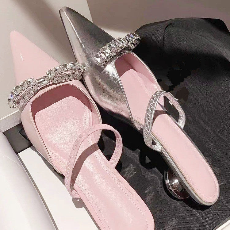 Dame Elegante Spids Tå Separator Mules med Strass-Accent Stilla