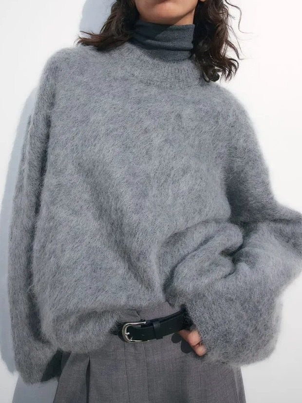 Dame oversized hyggetrøje med høj krave i mohair Stilla