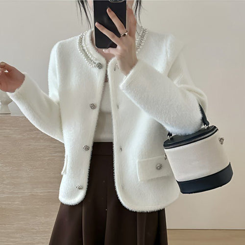 Kvinder Fluffy Cardigan med Dekorative Perler Stilla