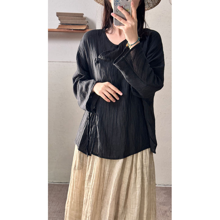 Femme Tekstureret Casual Knap-Top Stilla