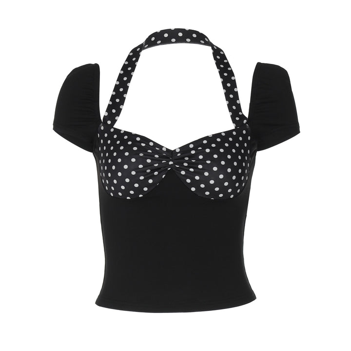 Dame Crop-top med prikket halterdesign og elegant rynkning Stilla