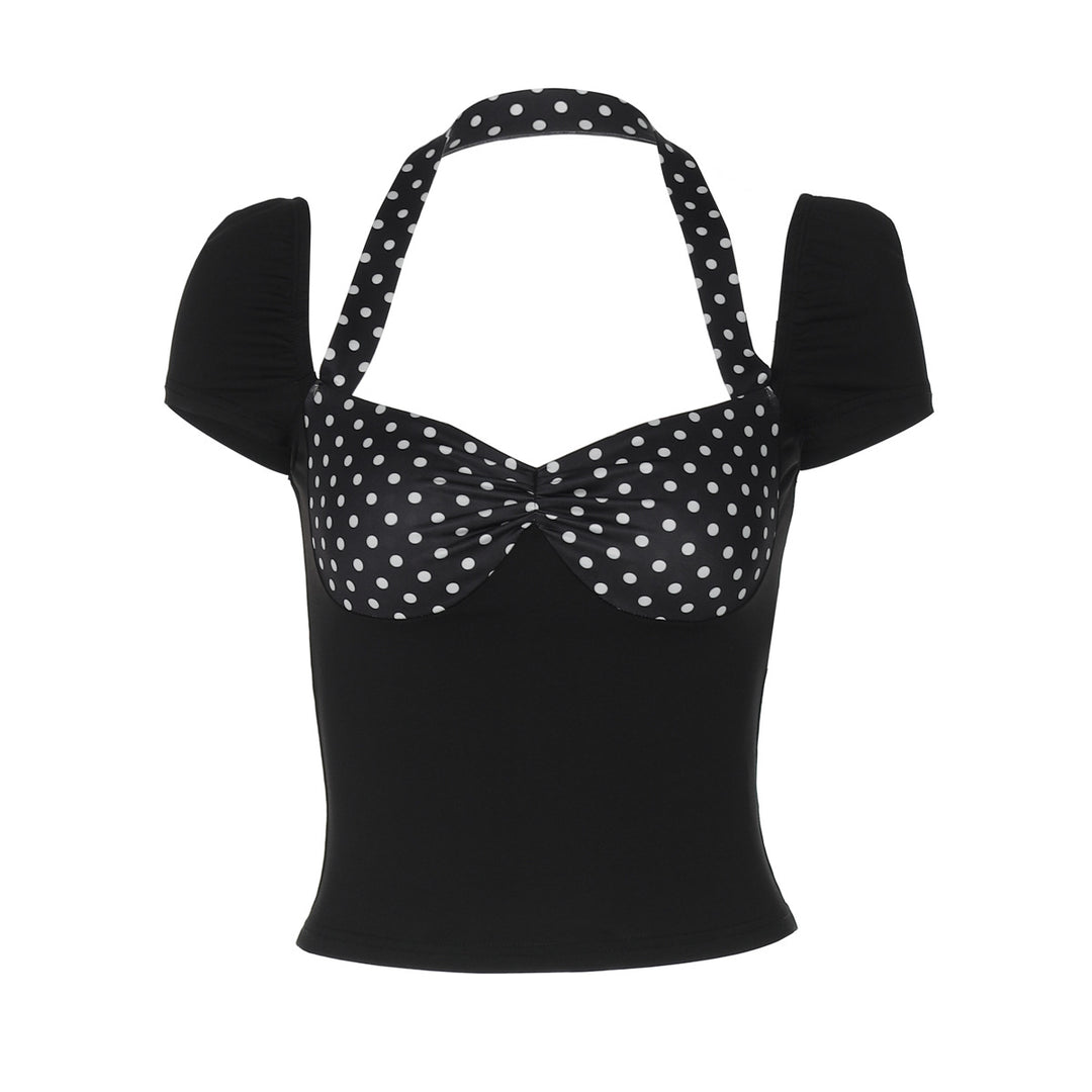 Dame Polka-Dots Top med Rynkninger Skovae