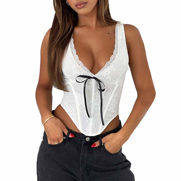 Dame elegant spids-bustier-top med sløjfedetalje Skovae