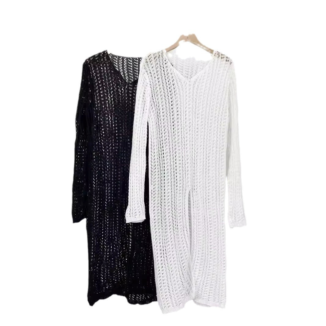 Damer lang sweater med sofistikeret netdesign Stilla