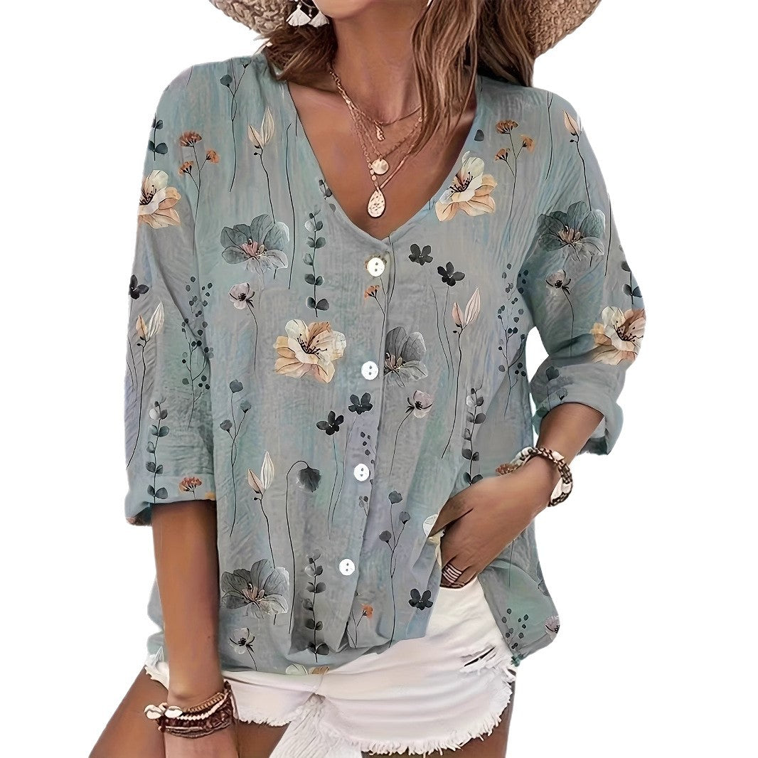 Dame bluse med blomsterprint Stilla