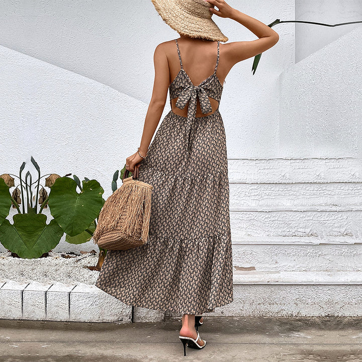 Femme Bohemian Maxi Kjole med justerbare Spaghetti-stropper Stilla