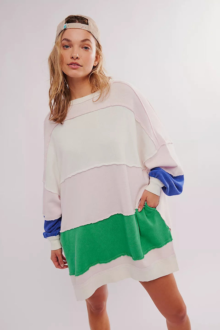 Dame Oversized Strikpullover med fashionable farveblockdesign Stilla