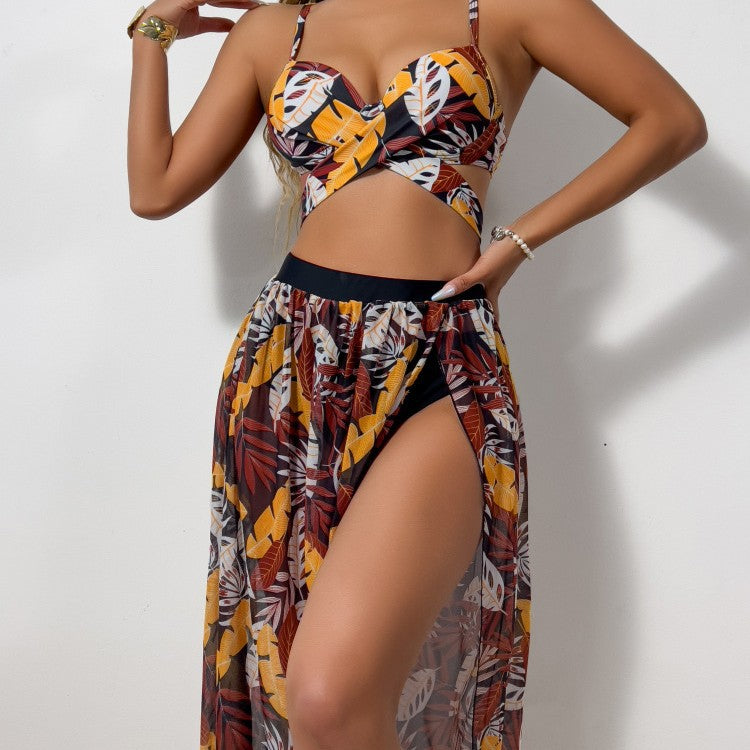 Dame bikini sæt med elegant cut-out top og svingende maxi nederdel Stilla