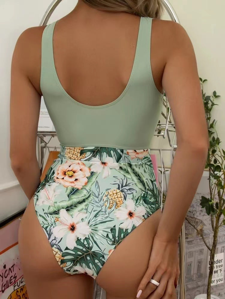 Damer Højskåret Blomster To-delt Badedragt med Udsnit Design Stilla