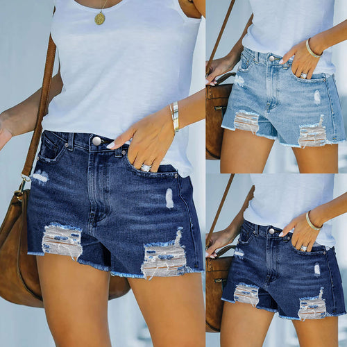 Dame Rippet Denim-Shorts med afslappet kant og frynsede detaljer Stilla