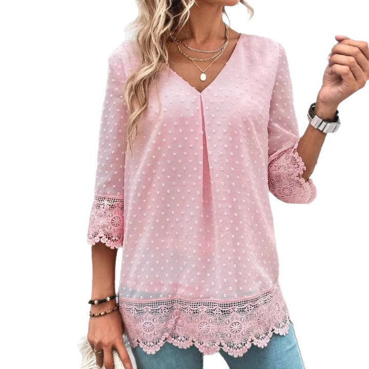 Damebluse med spidsbesætning og prikket design Stilla