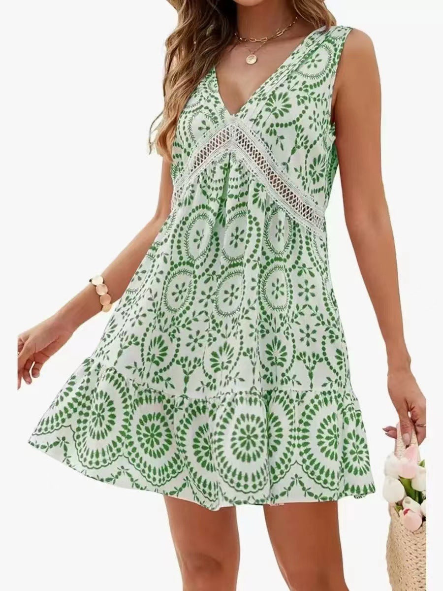 Dame luftig A-linje kjole med blomster broderier og spids Stilla