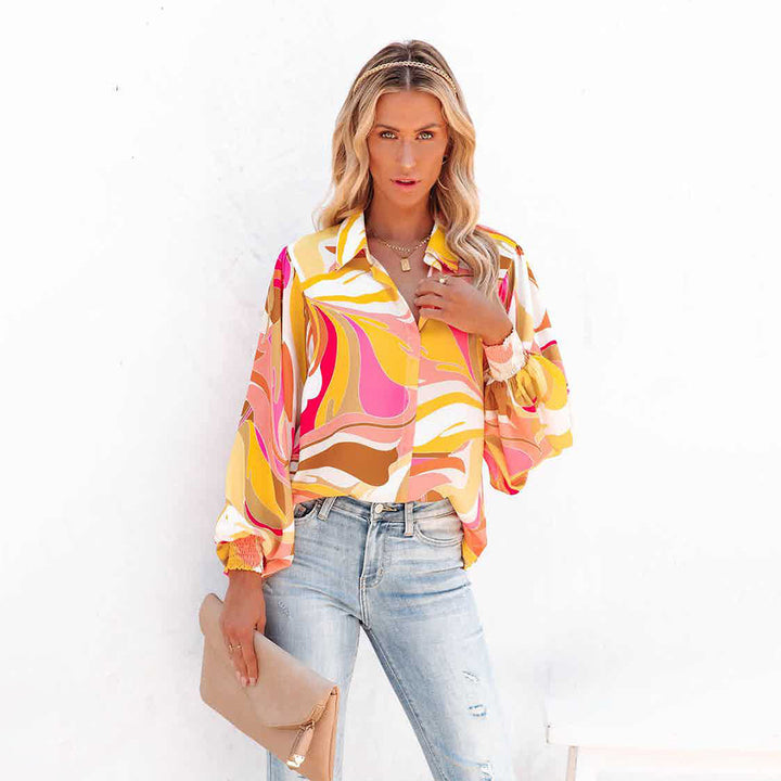Dame Elegant Bluse med smagfuld farvegradient og voluminøse ærmer Stilla