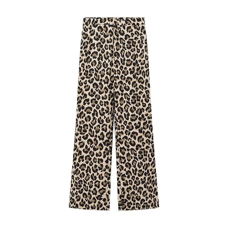 Dame brede linnedbukser i trendy leopardprint Stilla