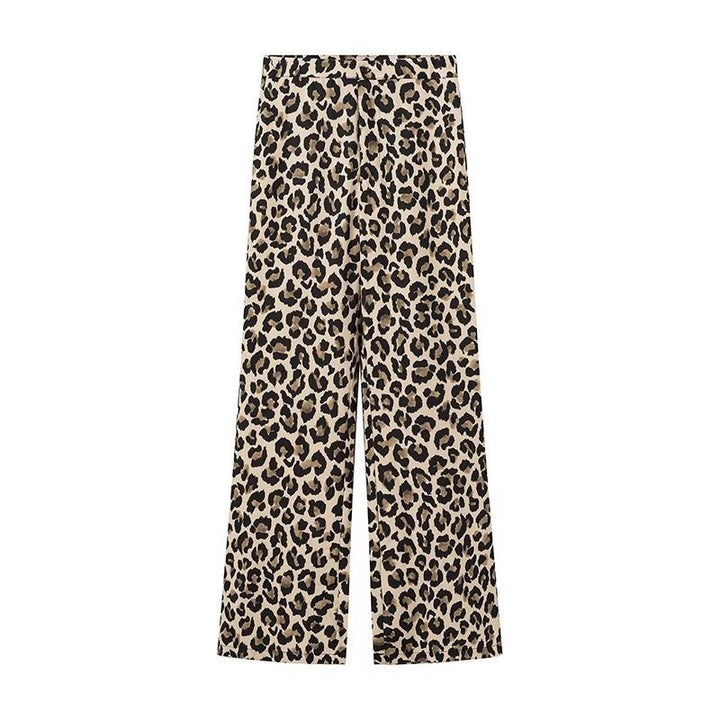 Dame brede linnedbukser i trendy leopardprint Stilla