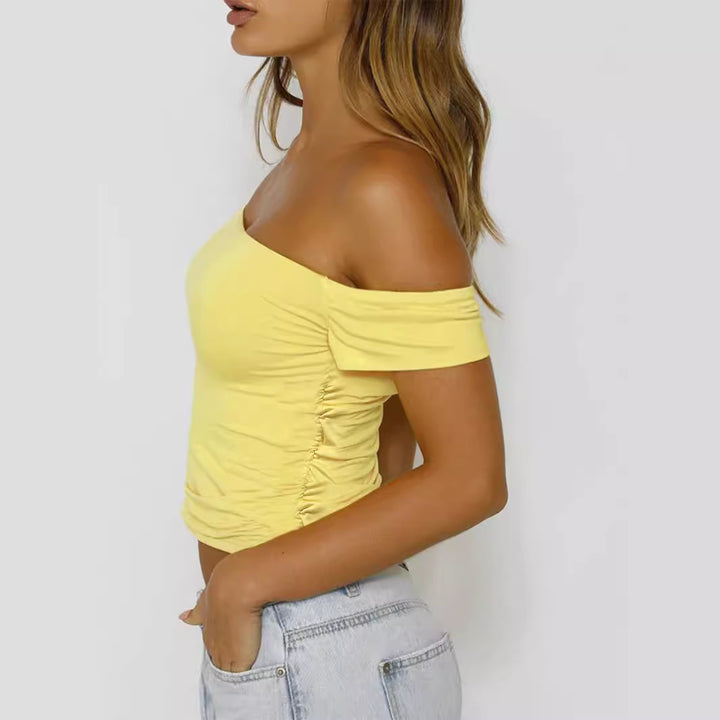 Dame Off-Shoulder Crop-Top med rynke Skovae